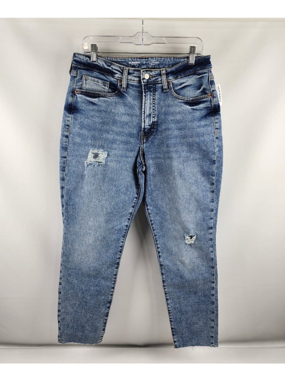 Old Navy Jeans Womens 12 Blue High Rise OG Straight Distress Denim (32x27) NWT